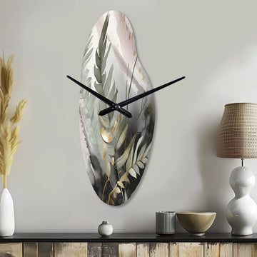 Green Fern Whispers I - Asymmetric Metal Wall Clock